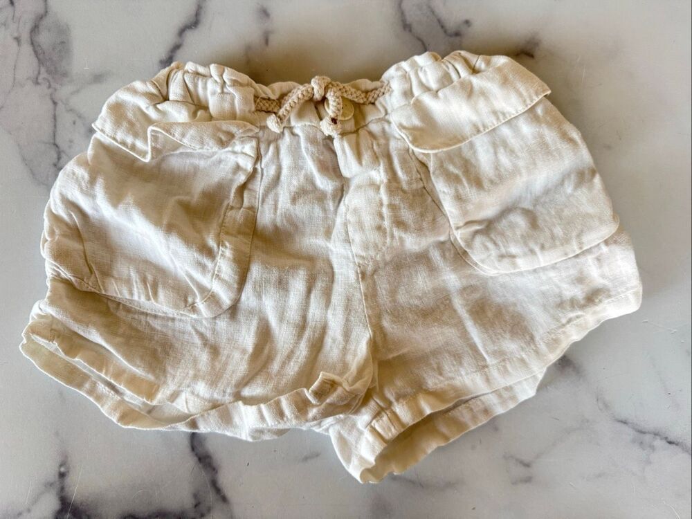 Zara 5-6 year white linen boho cargo shorts nautical beach summer